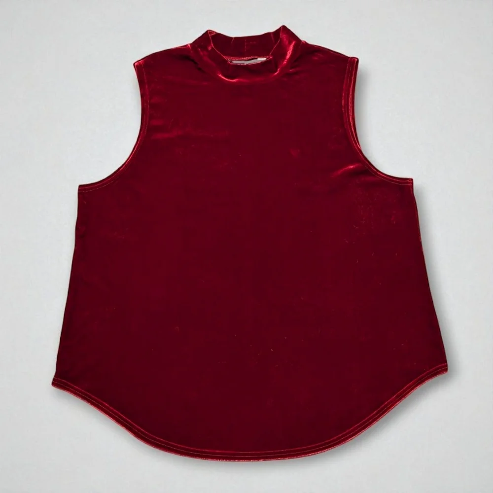 GNW Red Wine Velvet Mock Neck Top XL Sleeveless Holiday Blouse - Picture 2 of 9